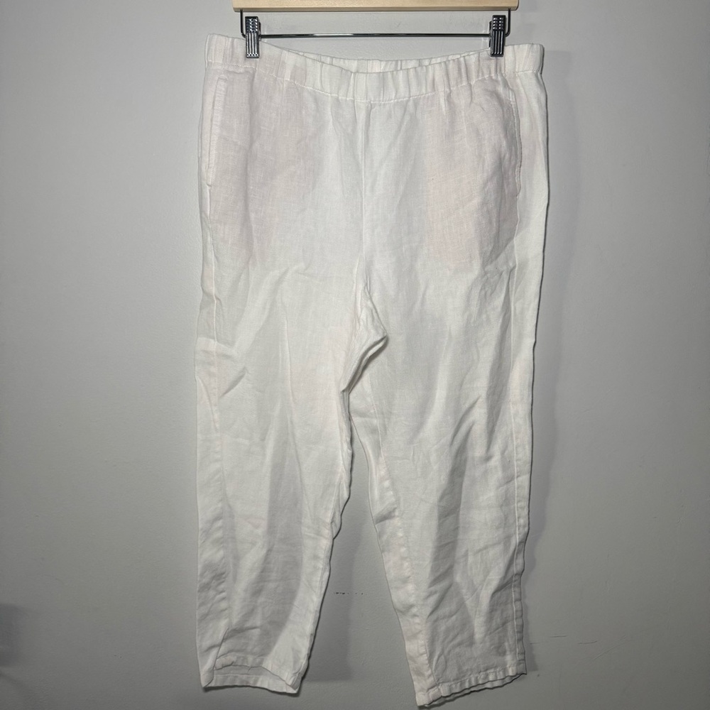 J Jill‎ Love Linen Boho Pants Womens White High Rise Straight Leg Coastal